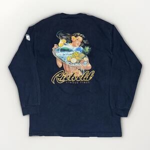 Rietveld Long Sleeve Hula Girl Hawaiian Graphic T-Shirt Blue Large USA Made Surf